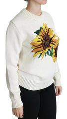Dolce & Gabbana White Floral Wool Pullover Sunflower Sweater -   -  Dolce & Gabbana.
