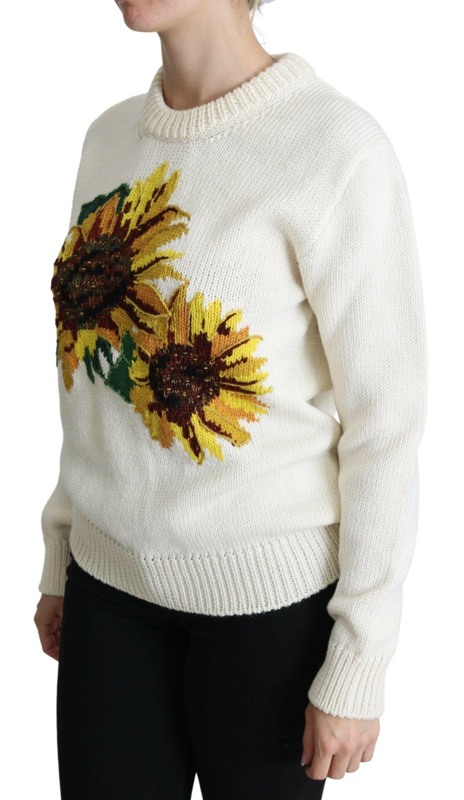 Dolce & Gabbana White Floral Wool Pullover Sunflower Sweater -   -  Dolce & Gabbana. Dolce & Gabbana White Floral Wool Pullover Sunflower Sweater -   -  Dolce & Gabbana.