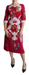 Dolce & Gabbana Red Floral Embroidered Sheath Midi Dress -   -  Dolce & Gabbana.
