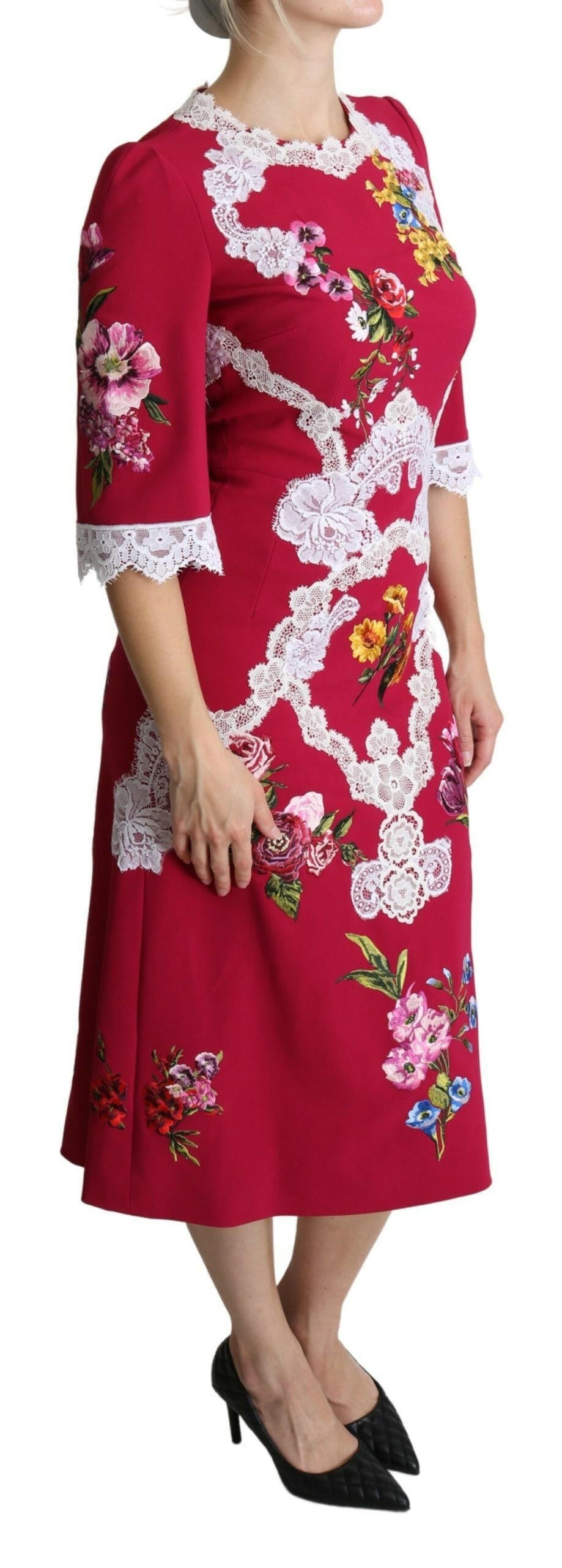 Dolce & Gabbana Red Floral Embroidered Sheath Midi Dress -   -  Dolce & Gabbana. Dolce & Gabbana Red Floral Embroidered Sheath Midi Dress -   -  Dolce & Gabbana.