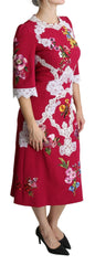 Dolce & Gabbana Red Floral Embroidered Sheath Midi Dress -   -  Dolce & Gabbana.