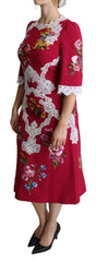 Dolce & Gabbana Red Floral Embroidered Sheath Midi Dress -   -  Dolce & Gabbana.