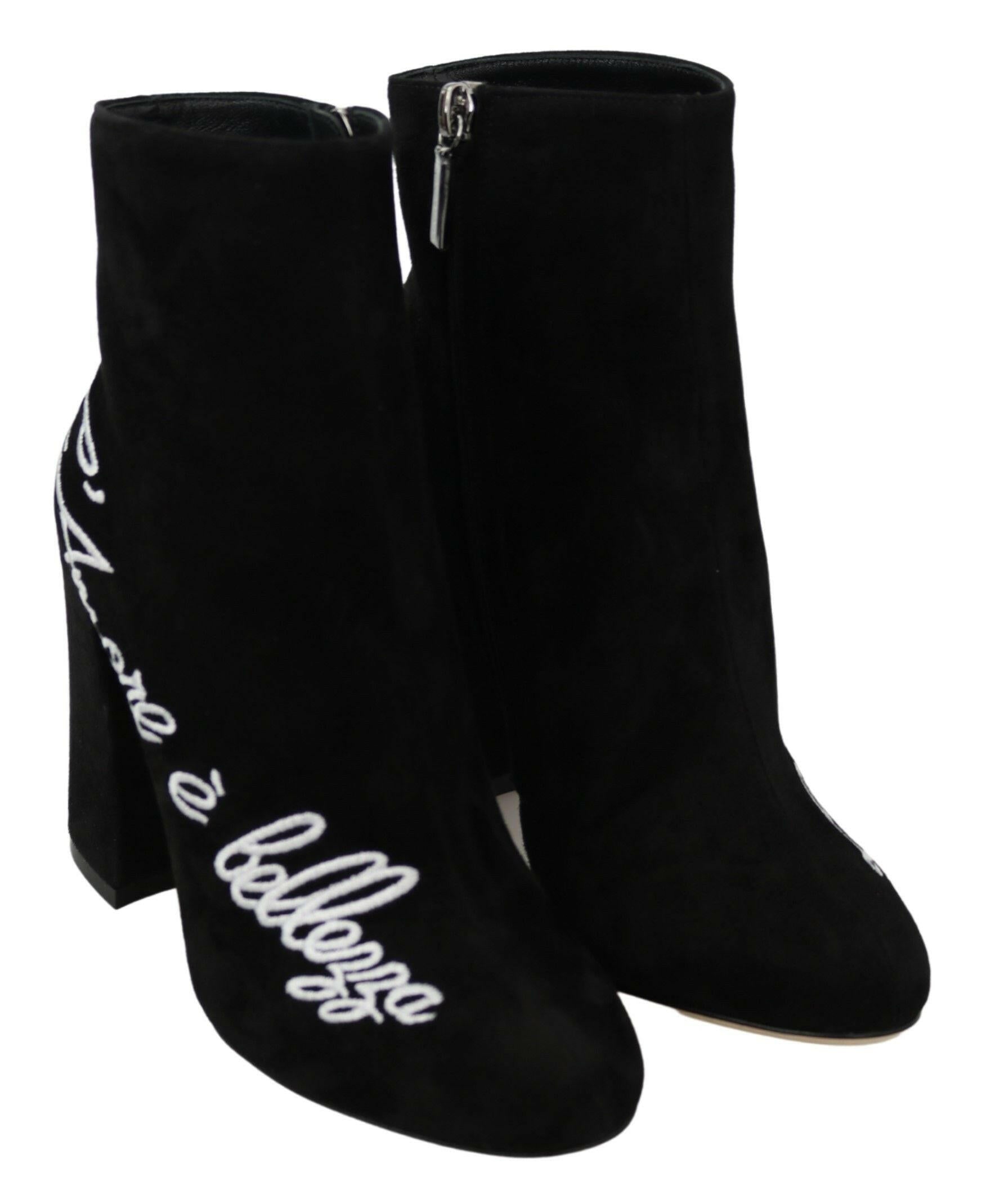 Dolce & Gabbana Black Suede L'Amore E'Bellezza Boots Shoes -   -  Dolce & Gabbana. Dolce & Gabbana Black Suede L'Amore E'Bellezza Boots Shoes -   -  Dolce & Gabbana.
