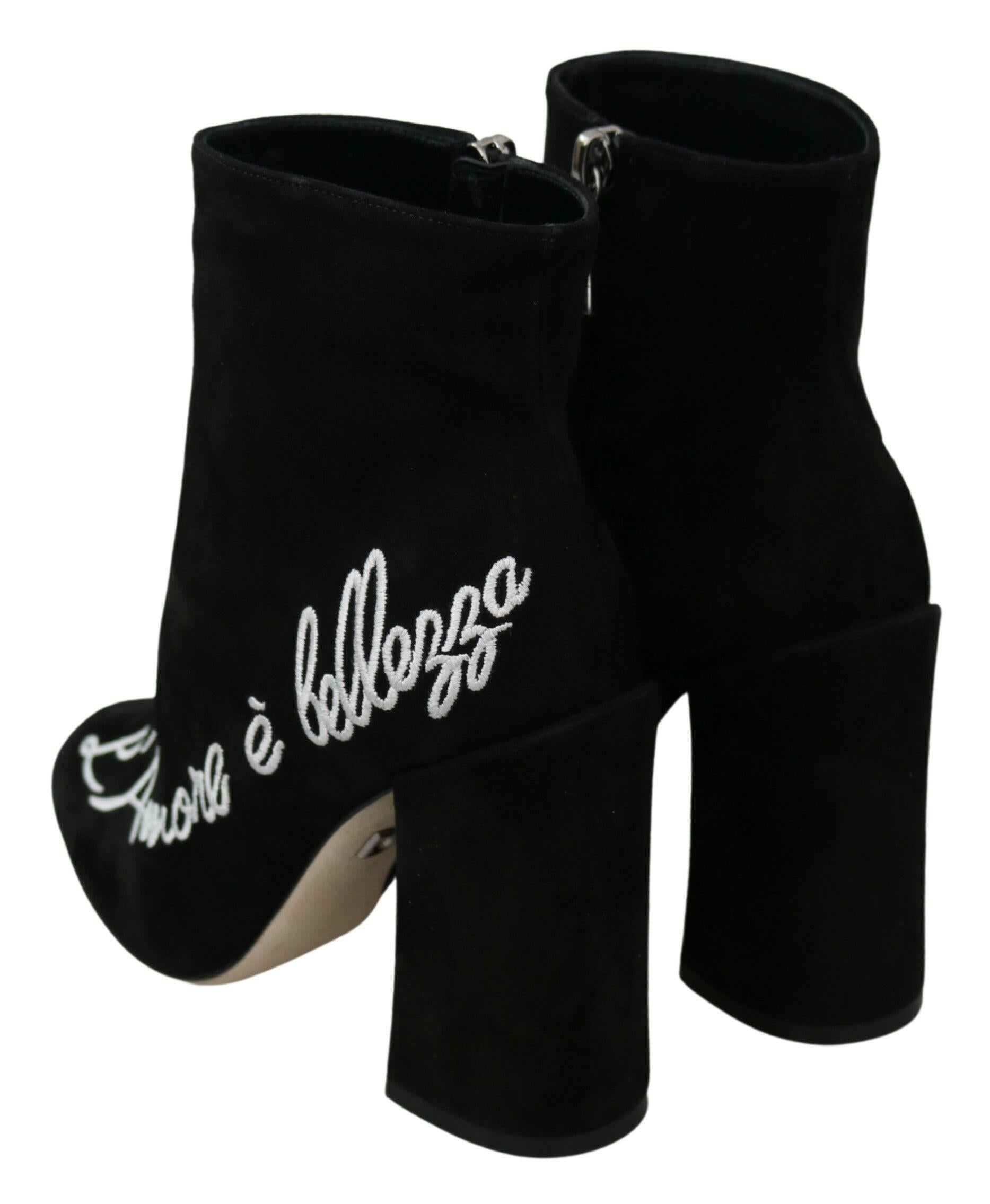 Dolce & Gabbana Black Suede L'Amore E'Bellezza Boots Shoes -   -  Dolce & Gabbana. Dolce & Gabbana Black Suede L'Amore E'Bellezza Boots Shoes -   -  Dolce & Gabbana.