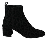 Dolce & Gabbana Black Leopard Short Boots Zipper Shoes -   -  Dolce & Gabbana.