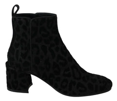 Dolce & Gabbana Black Leopard Short Boots Zipper Shoes -   -  Dolce & Gabbana.