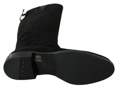 Dolce & Gabbana Black Suede Knee High Flat Boots Shoes -   -  Dolce & Gabbana.