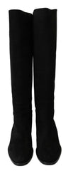 Dolce & Gabbana Black Suede Knee High Flat Boots Shoes -   -  Dolce & Gabbana.