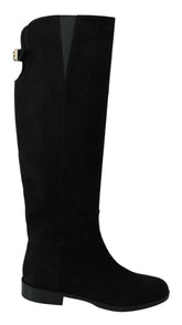 Dolce & Gabbana Black Suede Knee High Flat Boots Shoes -   -  Dolce & Gabbana.
