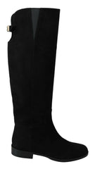 Dolce & Gabbana Black Suede Knee High Flat Boots Shoes -   -  Dolce & Gabbana.