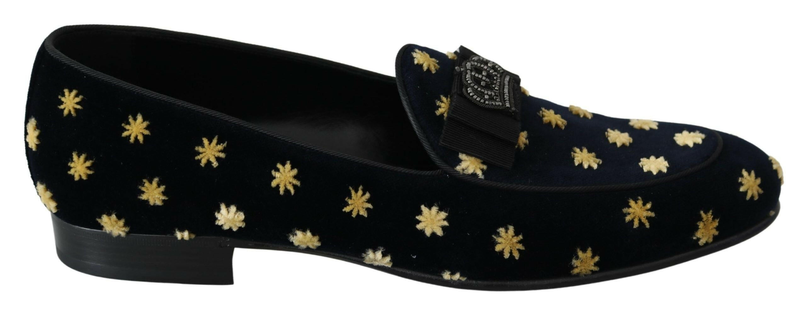 Dolce & Gabbana Blue Velvet Crown Slippers Loafers Shoes -   -  Dolce & Gabbana.