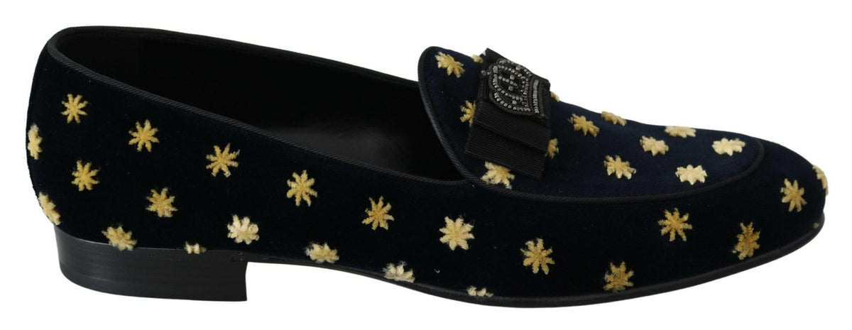 Dolce & Gabbana Blue Velvet Crown Slippers Loafers Shoes -   -  Dolce & Gabbana.