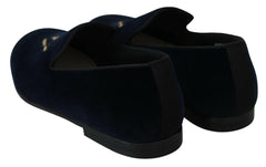 Dolce & Gabbana Blue Velvet Gold Logo Slipper Loafers Shoes -   -  Dolce & Gabbana.