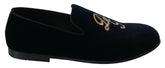 Dolce & Gabbana Blue Velvet Gold Logo Slipper Loafers Shoes -   -  Dolce & Gabbana.