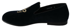 Dolce & Gabbana Blue Velvet Gold Logo Slipper Loafers Shoes -   -  Dolce & Gabbana.