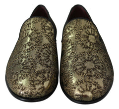Dolce & Gabbana Gold Jacquard Flats Mens Loafers Shoes -   -  Dolce & Gabbana.