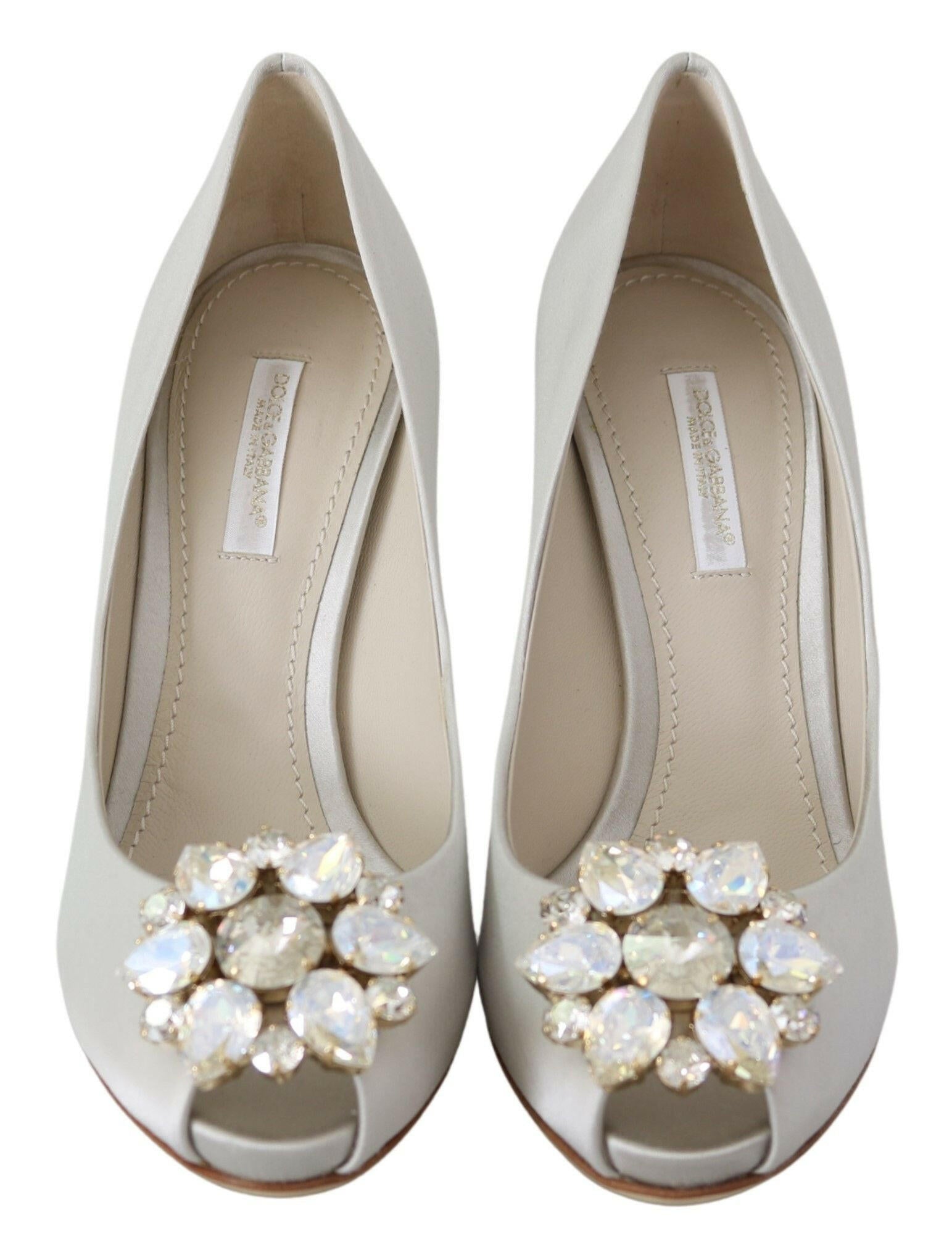 Dolce & Gabbana White Crystals Peep Toe Heels Satin Pumps Shoes -   -  Dolce & Gabbana. Dolce & Gabbana White Crystals Peep Toe Heels Satin Pumps Shoes -   -  Dolce & Gabbana.