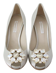 Dolce & Gabbana White Crystals Peep Toe Heels Satin Pumps Shoes -   -  Dolce & Gabbana.