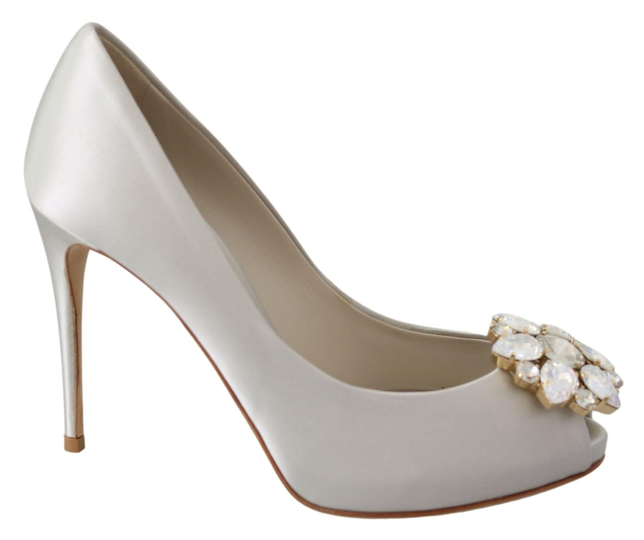 Dolce & Gabbana White Crystals Peep Toe Heels Satin Pumps Shoes -   -  Dolce & Gabbana.