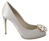 Dolce & Gabbana White Crystals Peep Toe Heels Satin Pumps Shoes -   -  Dolce & Gabbana.