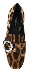 Dolce & Gabbana Brown Leopard Print Crystals Loafers Flats Shoes -   -  Dolce & Gabbana.