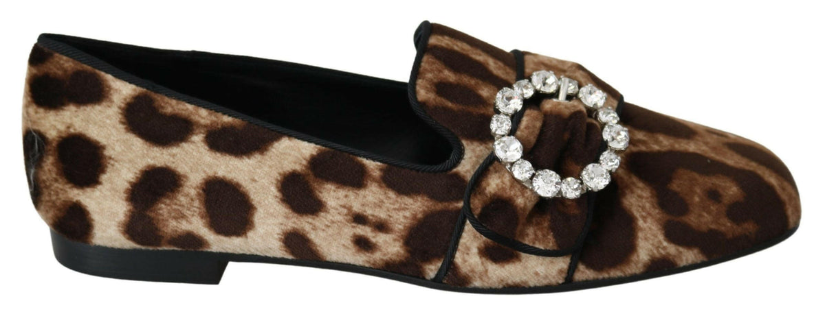 Dolce & Gabbana Brown Leopard Print Crystals Loafers Flats Shoes -   -  Dolce & Gabbana.
