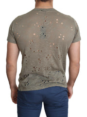 Guess Brown Cotton Stretch Logo Print Men Casual Perforated T-shirt -   -  Guess.