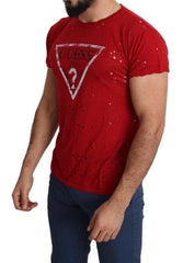 Guess Red Cotton Logo Print Men Casual Top Perforated T-shirt -   -  Guess.