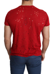 Guess Red Cotton Logo Print Men Casual Top Perforated T-shirt -   -  Guess.