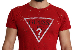 Guess Red Cotton Logo Print Men Casual Top Perforated T-shirt -   -  Guess.