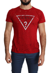 Guess Red Cotton Logo Print Men Casual Top Perforated T-shirt -   -  Guess.