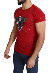 Guess Red Cotton Logo Print Men Casual Top Perforated T-shirt -   -  Guess.