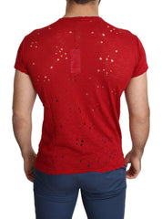 Guess Red Cotton Logo Print Men Casual Top Perforated T-shirt -   -  Guess.