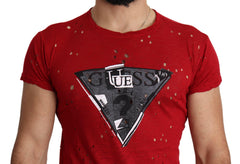 Guess Red Cotton Logo Print Men Casual Top Perforated T-shirt -   -  Guess.