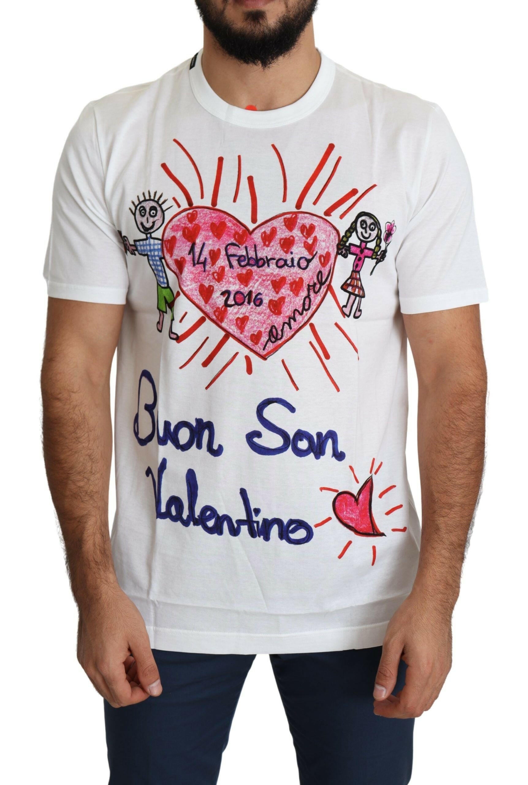 Dolce & Gabbana White Saint Valentine Hearts Print Men T-shirt - - Dolce & Gabbana.