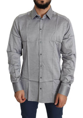 Dolce & Gabbana Gray Cotton Men Formal GOLD Dress Shirt - - Dolce & Gabbana.
