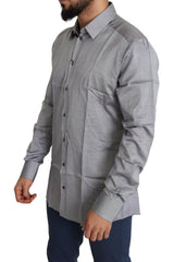 Dolce & Gabbana Gray Cotton Men Formal GOLD Dress Shirt - - Dolce & Gabbana.