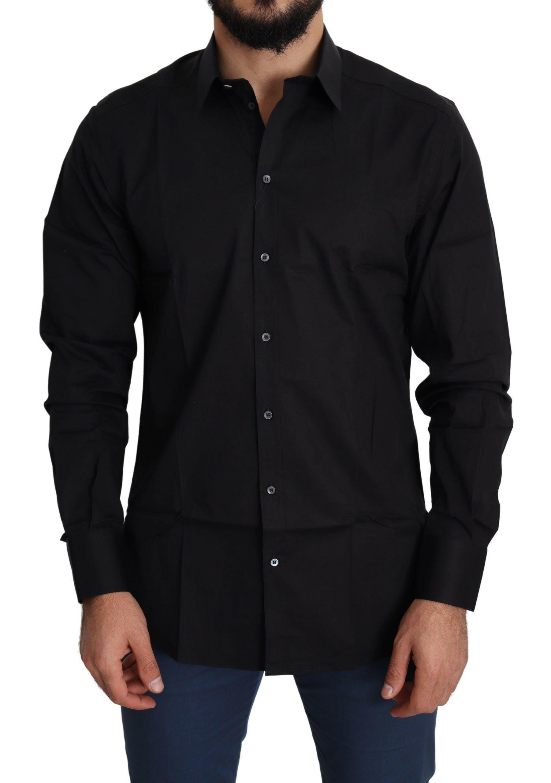 Dolce & Gabbana Black Cotton Stretch Formal GOLD Dress Shirt -   -  Dolce & Gabbana.