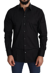 Dolce & Gabbana Black Cotton Stretch Formal GOLD Dress Shirt -   -  Dolce & Gabbana.