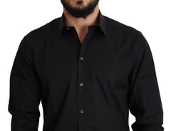 Dolce & Gabbana Black Cotton Stretch Formal GOLD Dress Shirt -   -  Dolce & Gabbana.