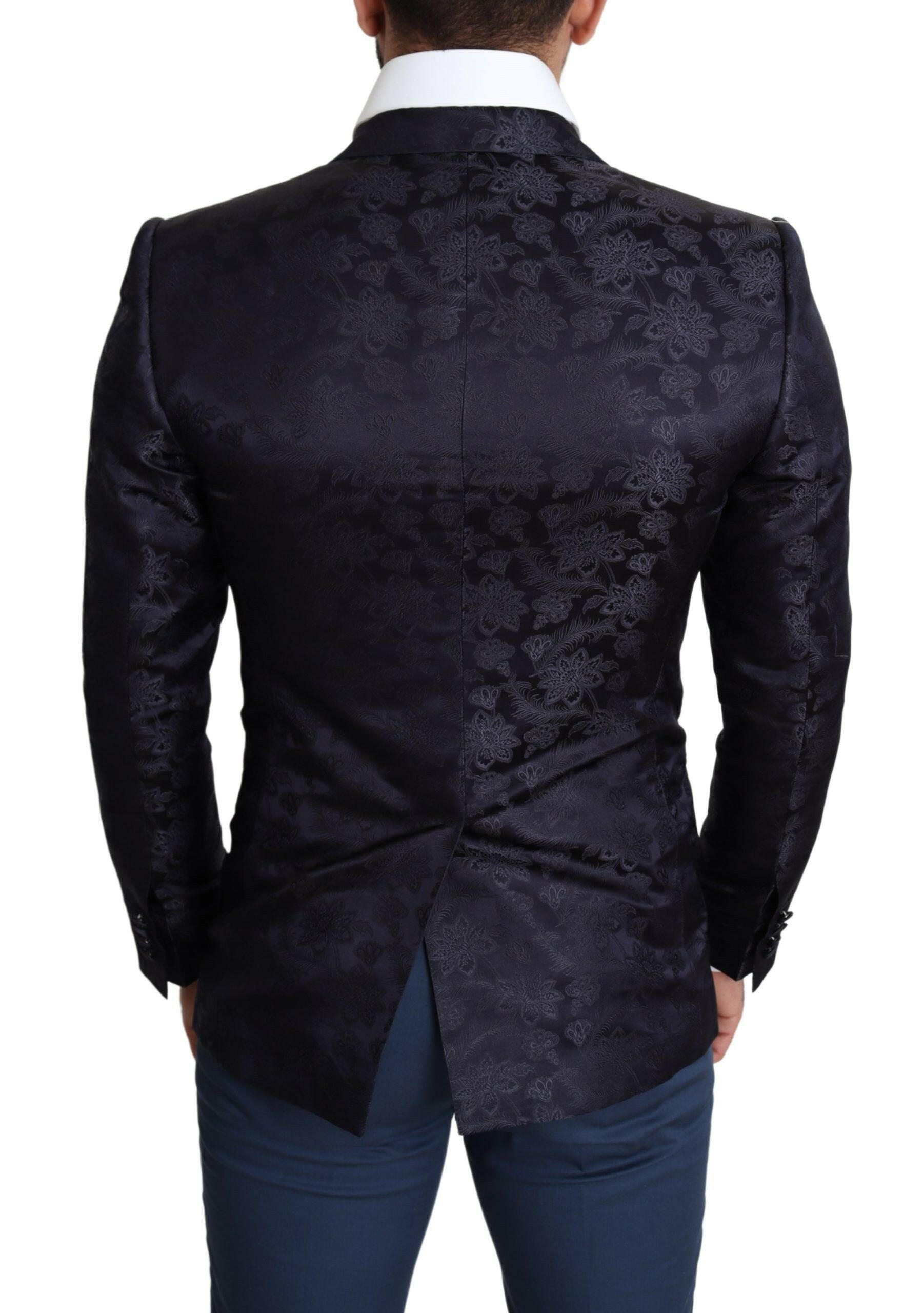 Dolce & Gabbana Blue Floral Jacquard Silk Coat MARTINI Blazer -   -  Dolce & Gabbana. Dolce & Gabbana Blue Floral Jacquard Silk Coat MARTINI Blazer -   -  Dolce & Gabbana.