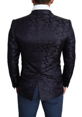Dolce & Gabbana Blue Floral Jacquard Silk Coat MARTINI Blazer -   -  Dolce & Gabbana.