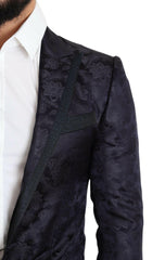 Dolce & Gabbana Blue Floral Jacquard Silk Coat MARTINI Blazer -   -  Dolce & Gabbana.