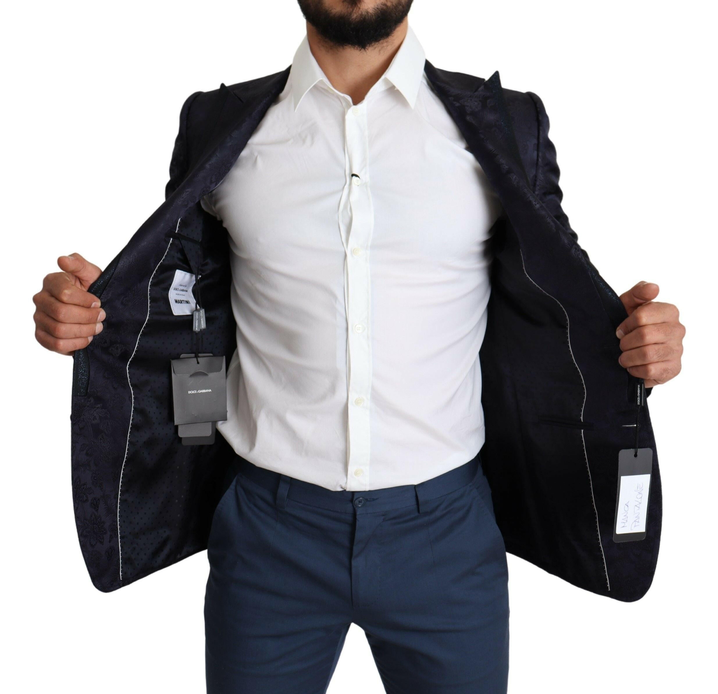 Dolce & Gabbana Blue Floral Jacquard Silk Coat MARTINI Blazer -   -  Dolce & Gabbana. Dolce & Gabbana Blue Floral Jacquard Silk Coat MARTINI Blazer -   -  Dolce & Gabbana.