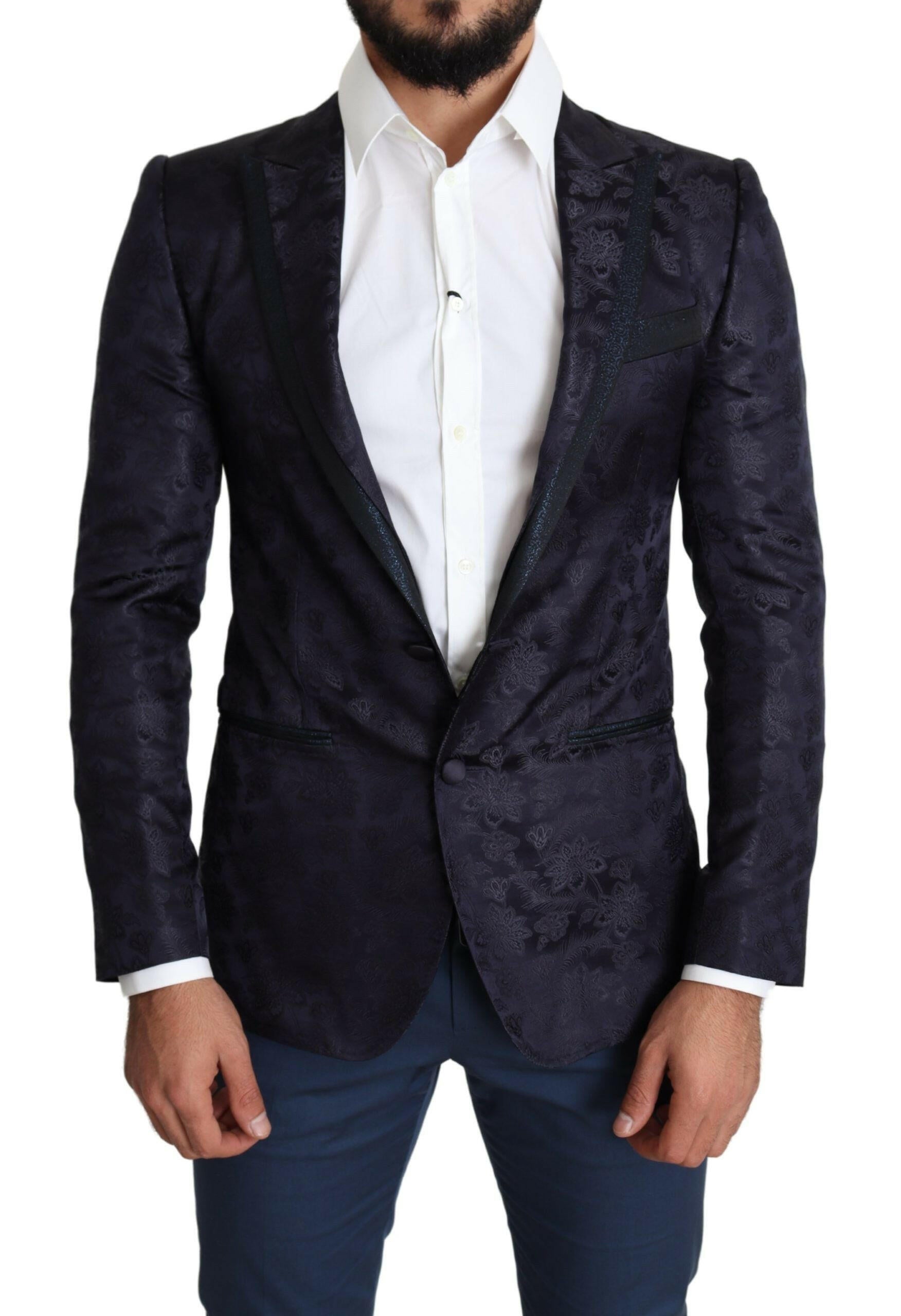 Dolce & Gabbana Blue Floral Jacquard Silk Coat MARTINI Blazer -   -  Dolce & Gabbana.