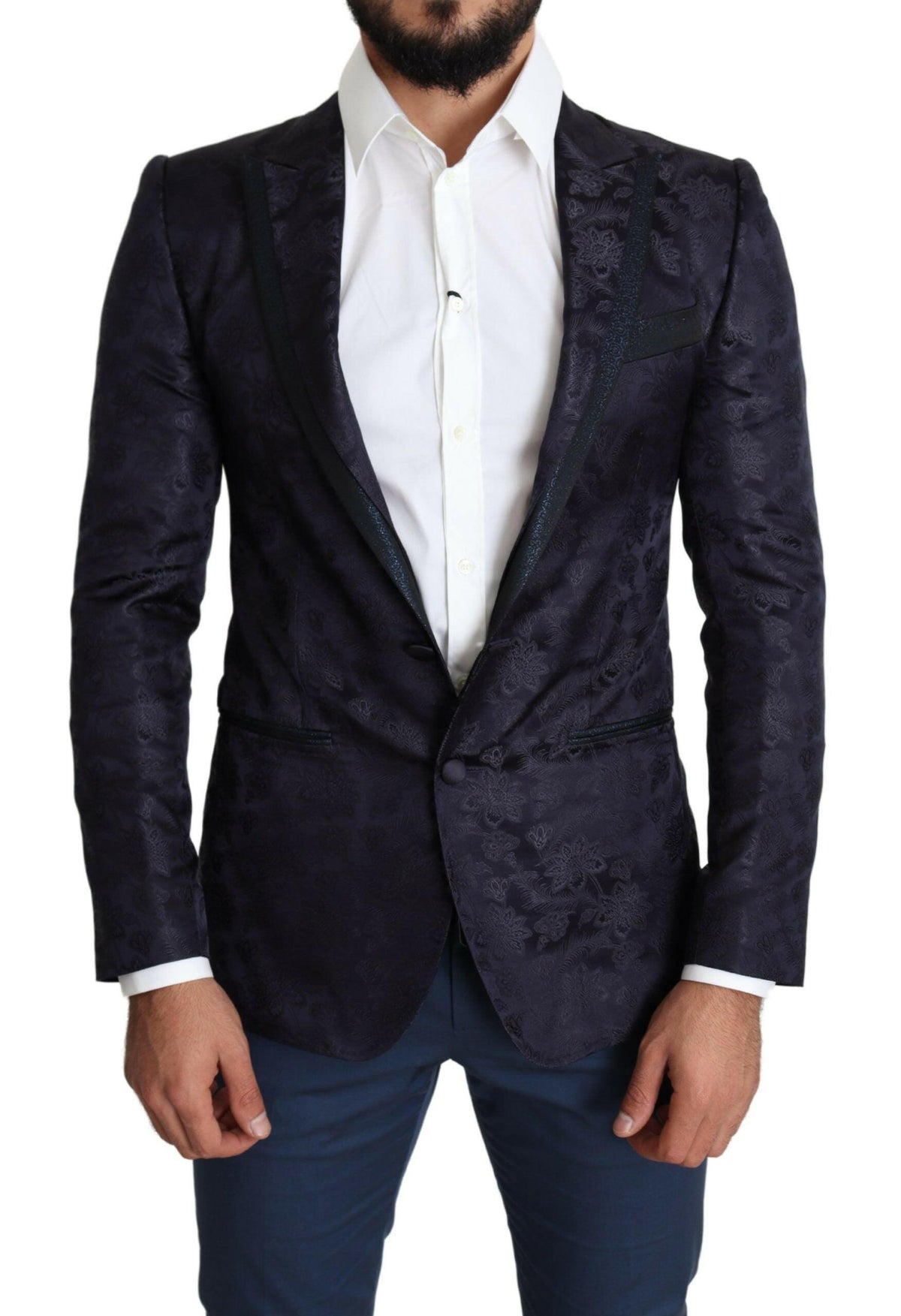 Dolce & Gabbana Blue Floral Jacquard Silk Coat MARTINI Blazer -   -  Dolce & Gabbana.