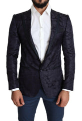 Dolce & Gabbana Blue Floral Jacquard Silk Coat MARTINI Blazer -   -  Dolce & Gabbana.