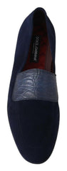 Dolce & Gabbana Blue Suede Caiman Loafers Slippers Shoes -   -  Dolce & Gabbana.