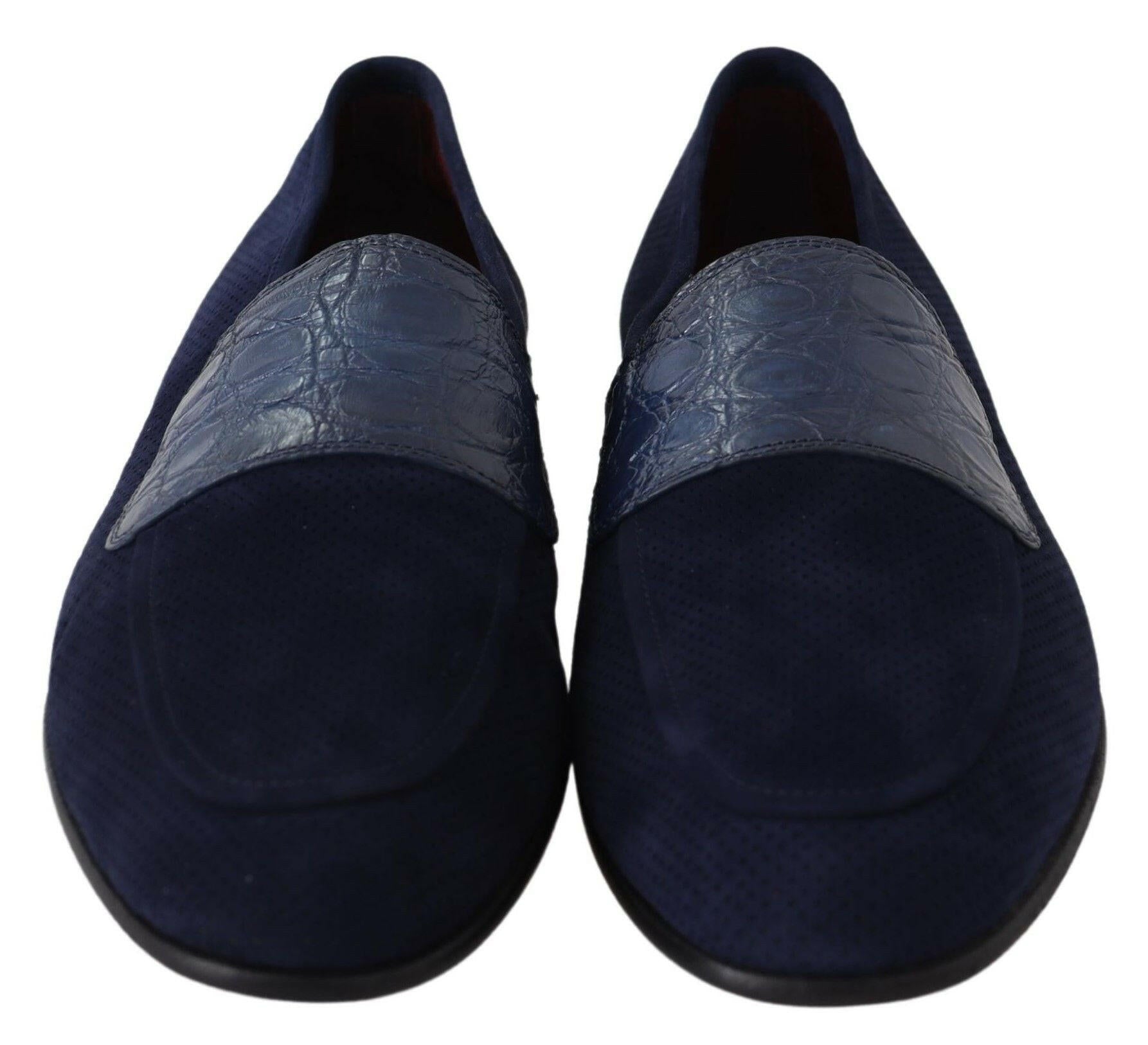 Dolce & Gabbana Blue Suede Caiman Loafers Slippers Shoes -   -  Dolce & Gabbana. Dolce & Gabbana Blue Suede Caiman Loafers Slippers Shoes -   -  Dolce & Gabbana.