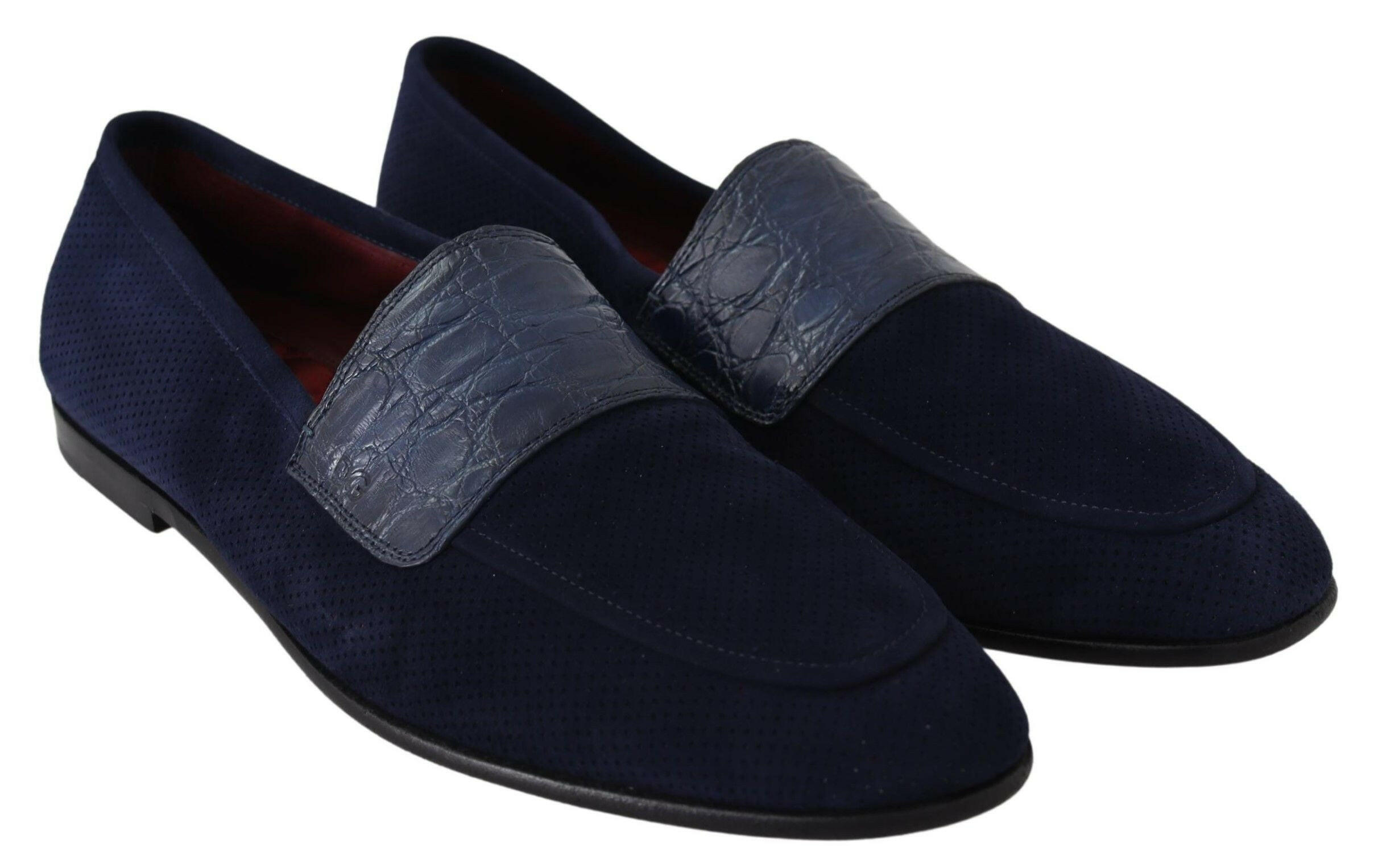Dolce & Gabbana Blue Suede Caiman Loafers Slippers Shoes -   -  Dolce & Gabbana. Dolce & Gabbana Blue Suede Caiman Loafers Slippers Shoes -   -  Dolce & Gabbana.
